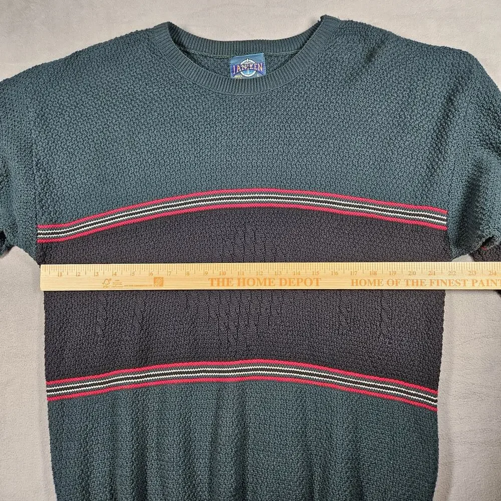 Vtg Jantzen Sweater‎ Mens Large Green Black Colorblock Pullover Grandpa USA 90s
